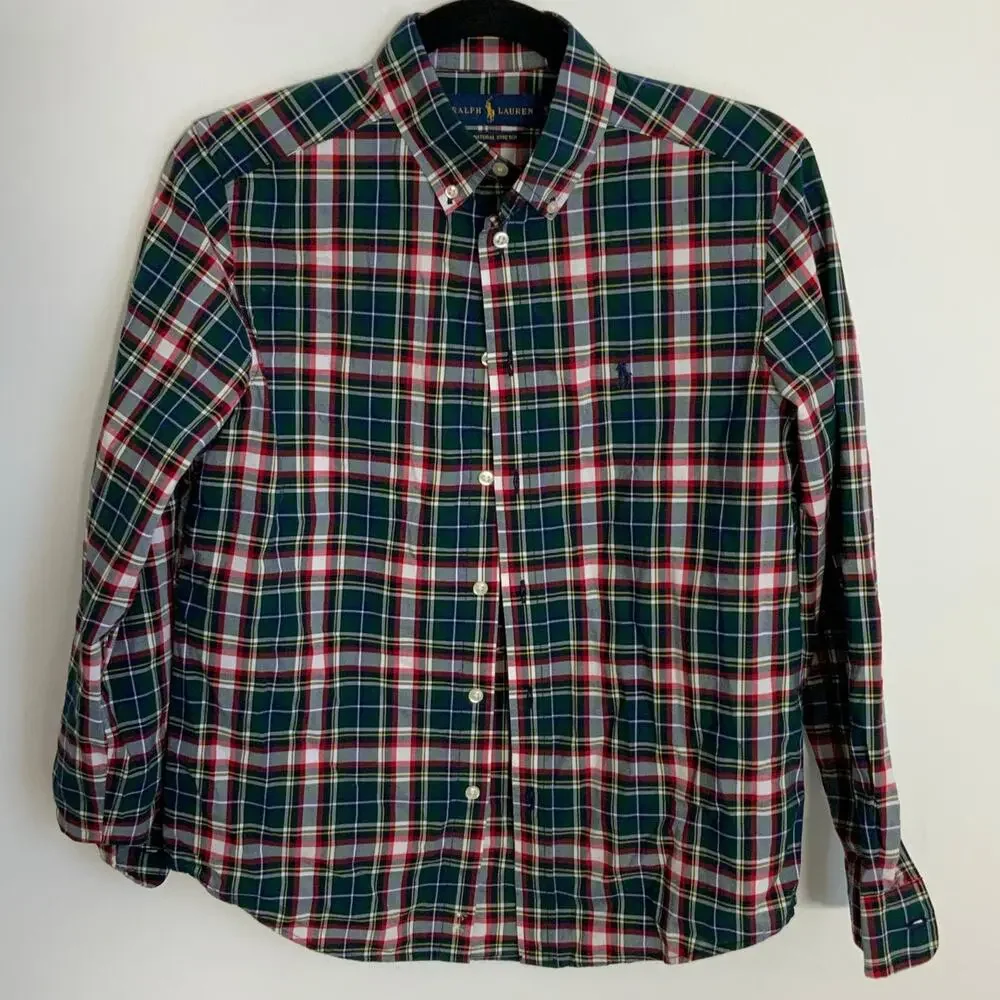 Ralph Lauren Natural Stretch Plaid‎ shirt size large 14/16